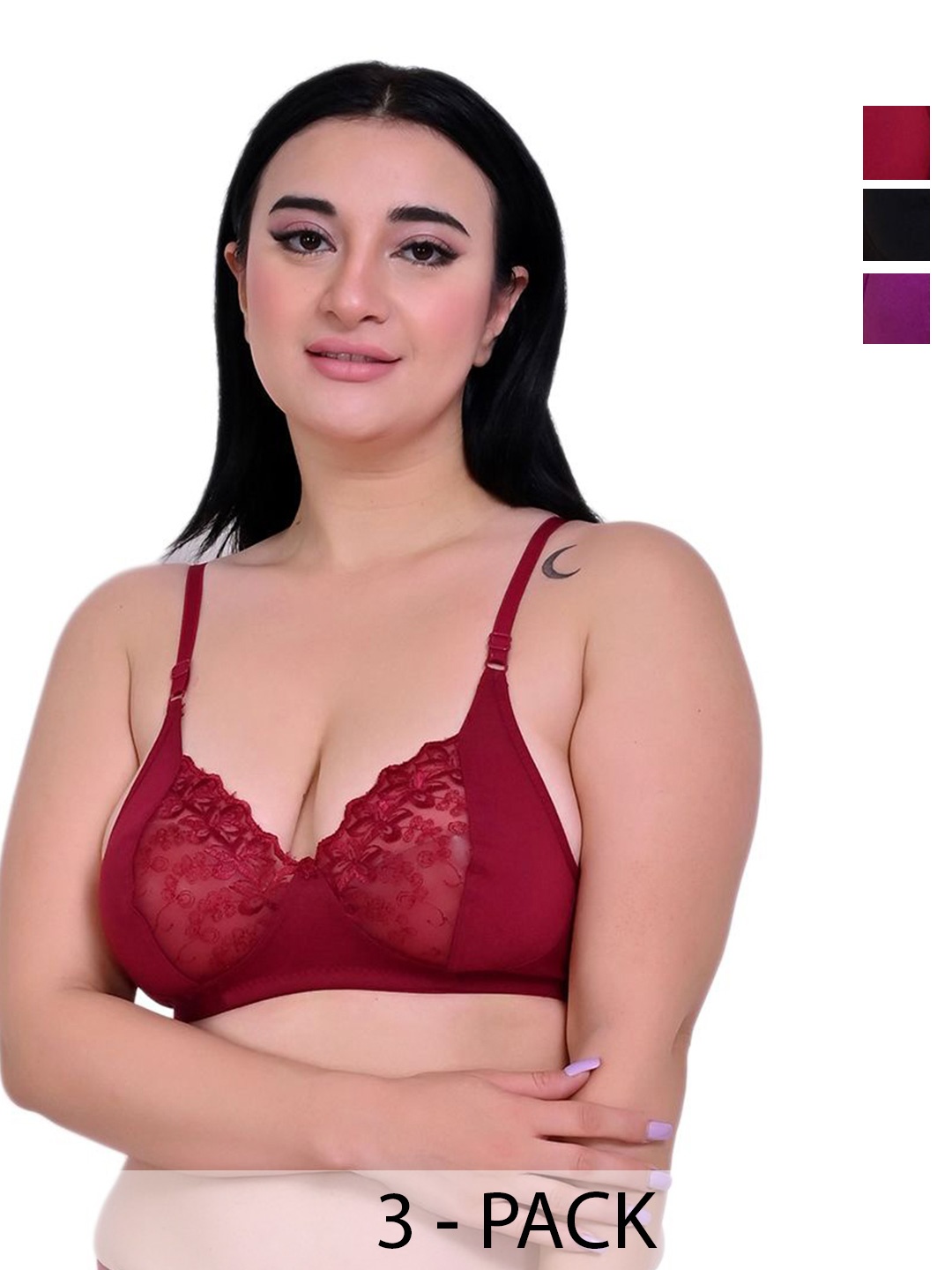 

Piylu Cotton Medium Coverage Self Design Lightly Padded Casual Bra, Red