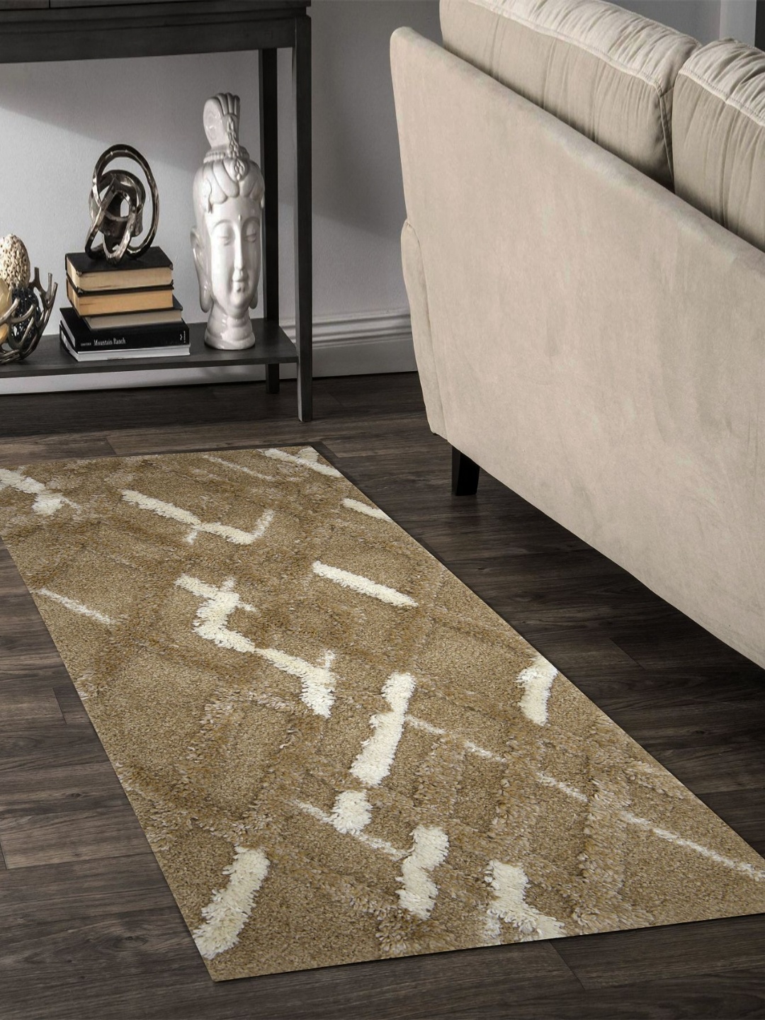 

OBSESSIONS Brown & White Geometric Printed Anti-Static Bedside Runner