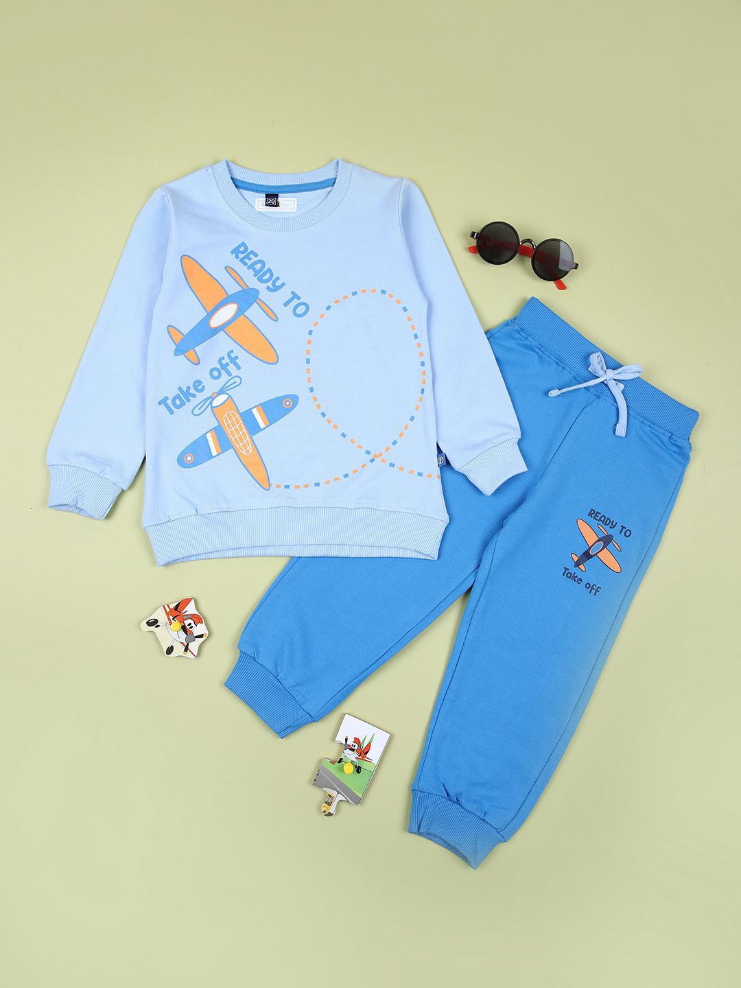 

V-Mart Boys Printed Sweatshirt with Joggers, Blue