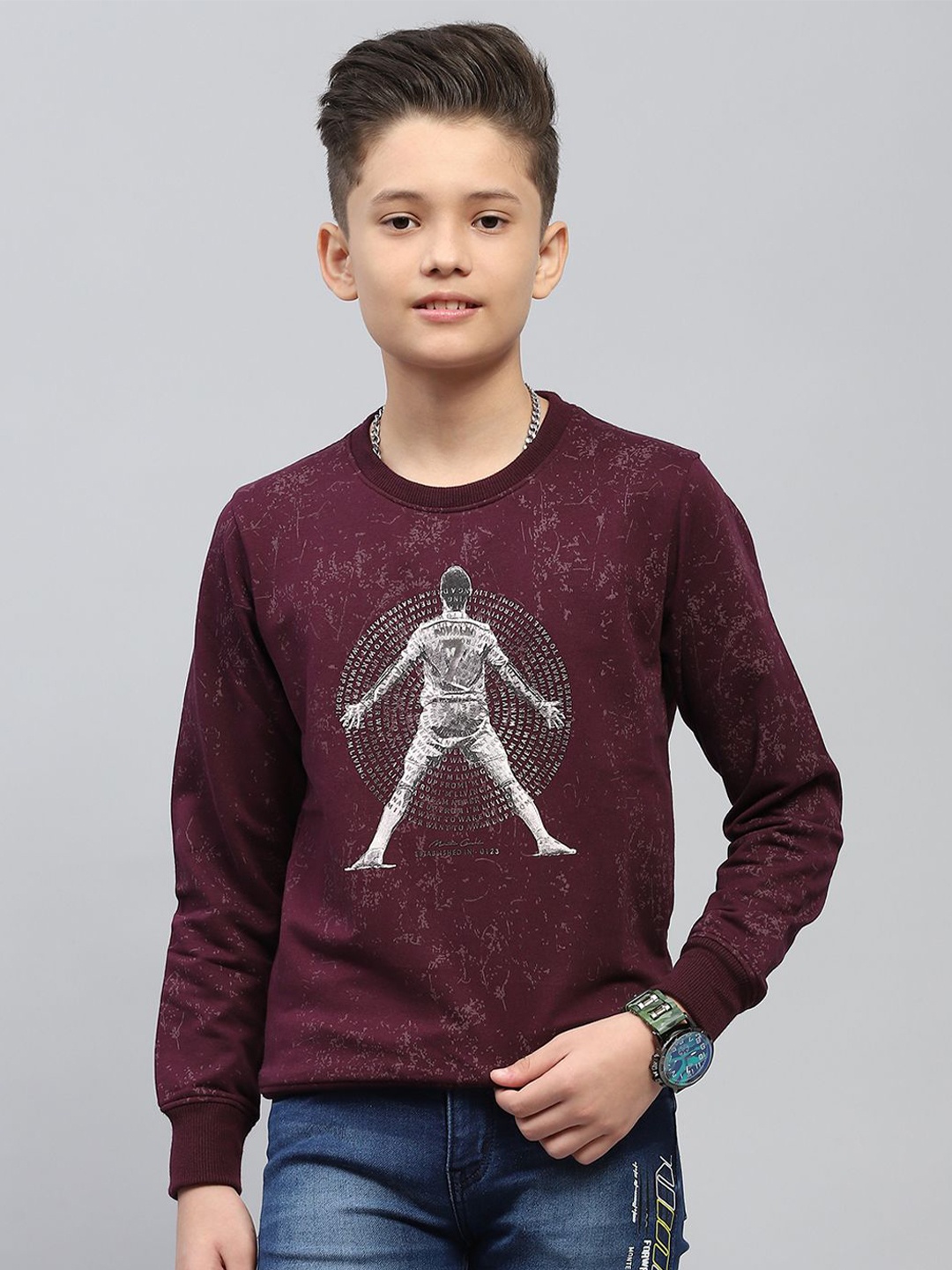 

Monte Carlo Boys Printed Sweatshirt, Burgundy
