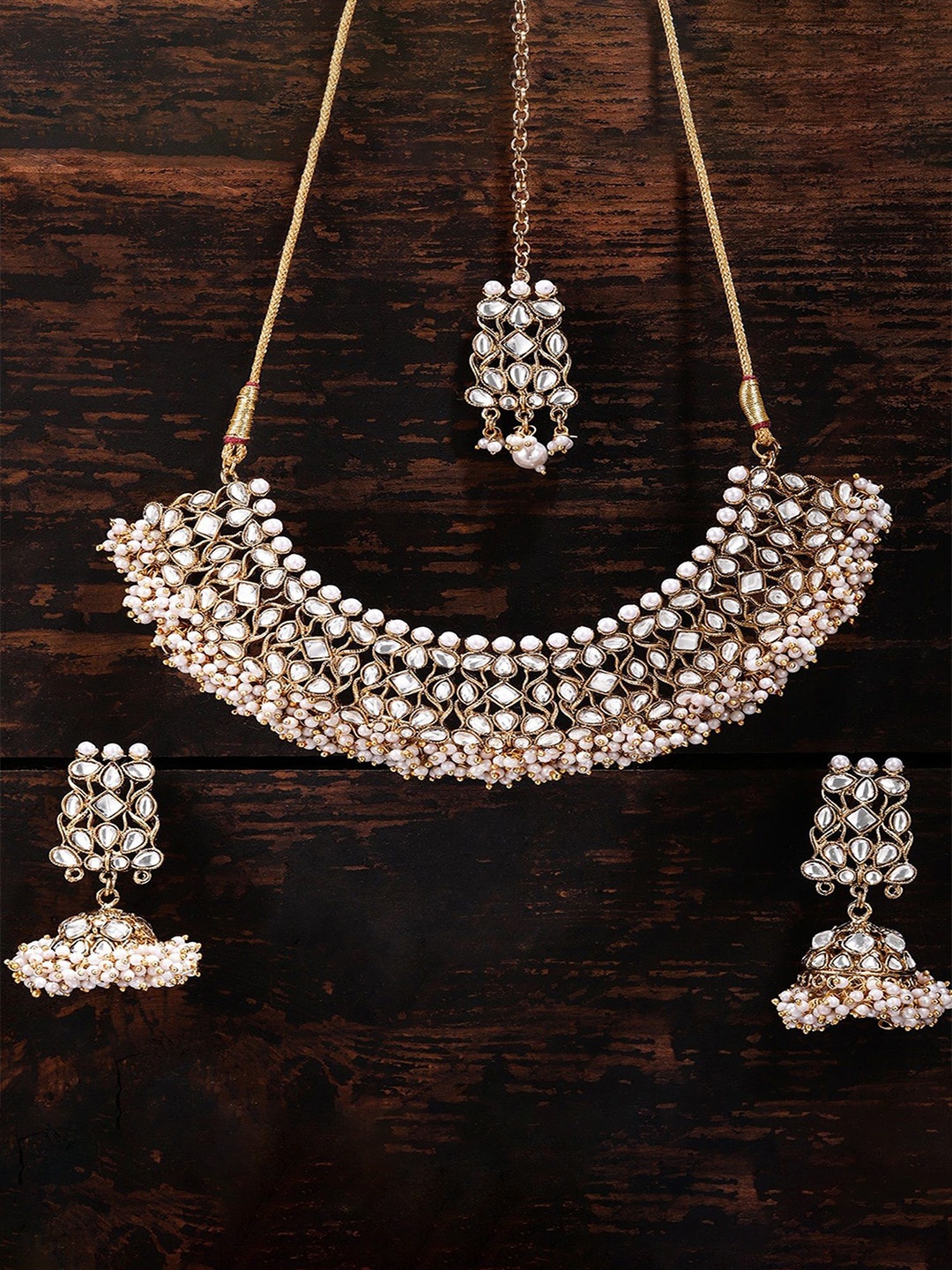 

Stefan Gold Plated Kundan Stone Studded Jewellery Set