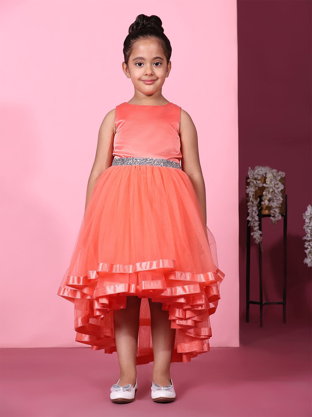 

Toy Balloon kids Girl Applique Net Fit & Flare Dress, Orange