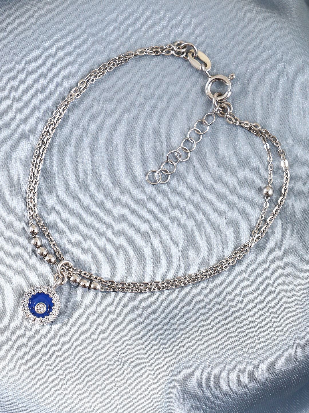 

House of Pataudi 925 Sterling Silver Plated Stone Studded Evil Eye Wraparound Bracelet