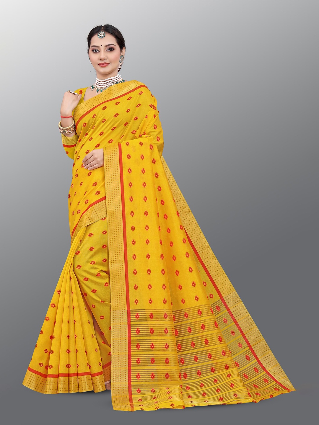 

THE52 Ethnic Motifs Woven Design Zari Pure Silk Kasavu Saree, Yellow