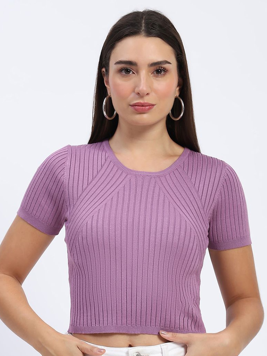 

Madame Women Round Neck Crop Top, Purple