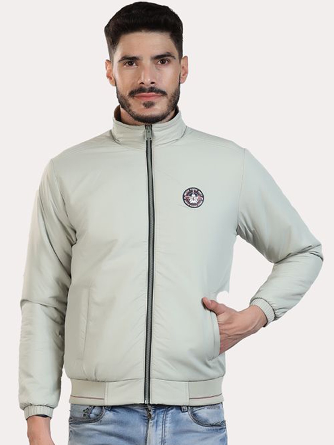 

Spirit Men Polyester Lightweight Tailored Jacket with Patchwork, Sea green
