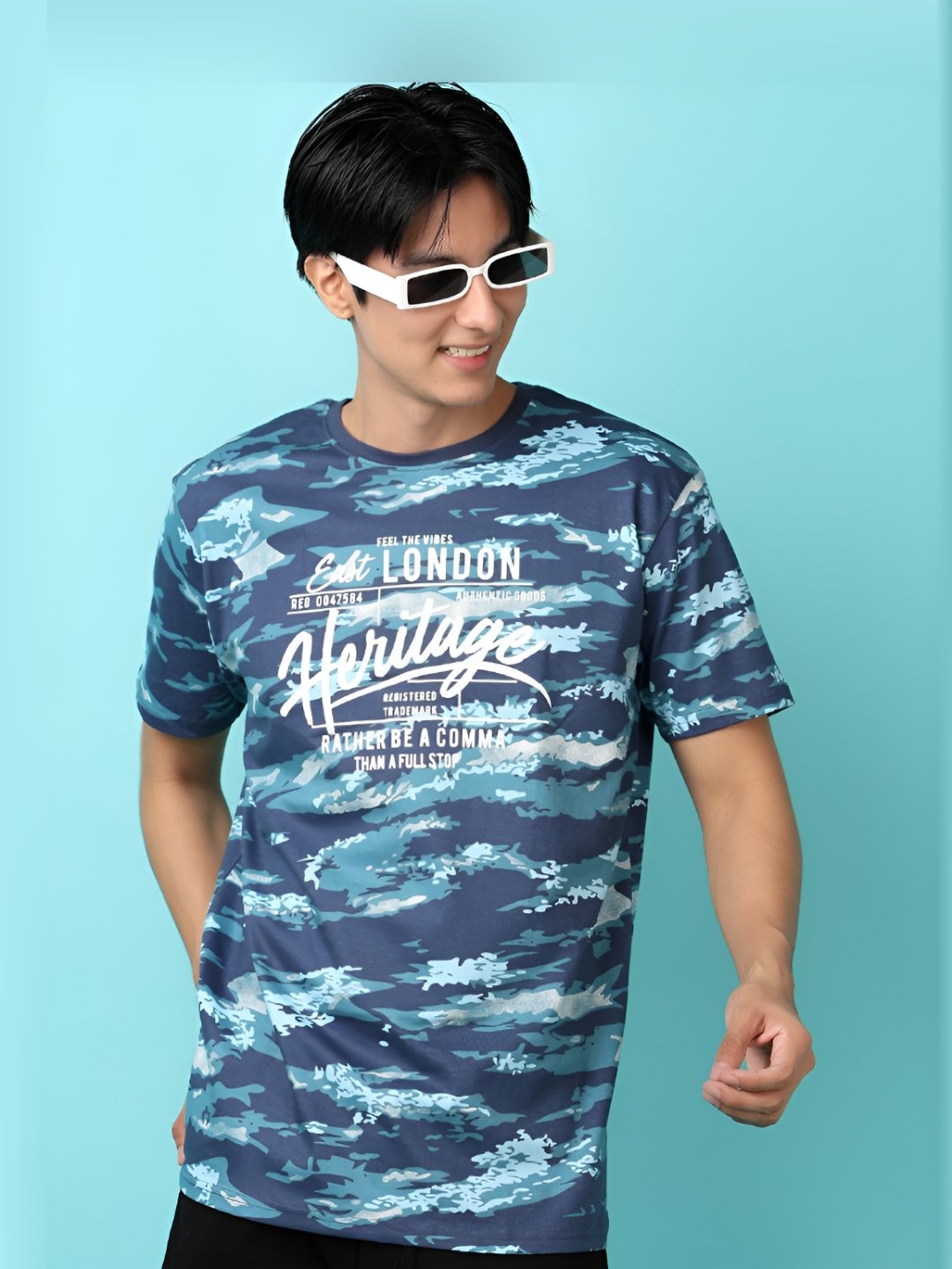 

V-Mart Men Typography Printed Round Neck Cotton T-shirt, Navy blue