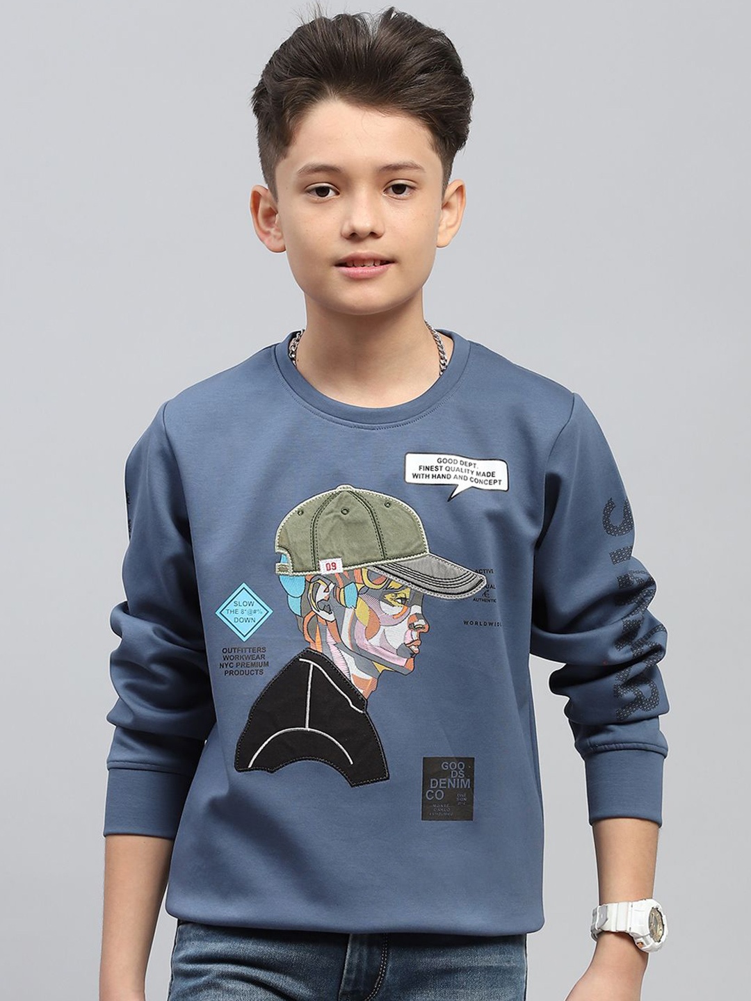 

Monte Carlo Boys Printed Round Neck Cotton Sweatshirt, Blue