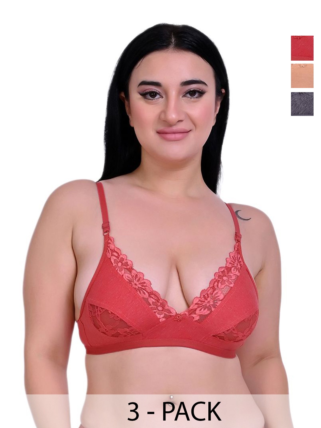 

Piylu Pack of 3 Women Cotton Medium Coverage Casual Lightly Padded Bra, Grey