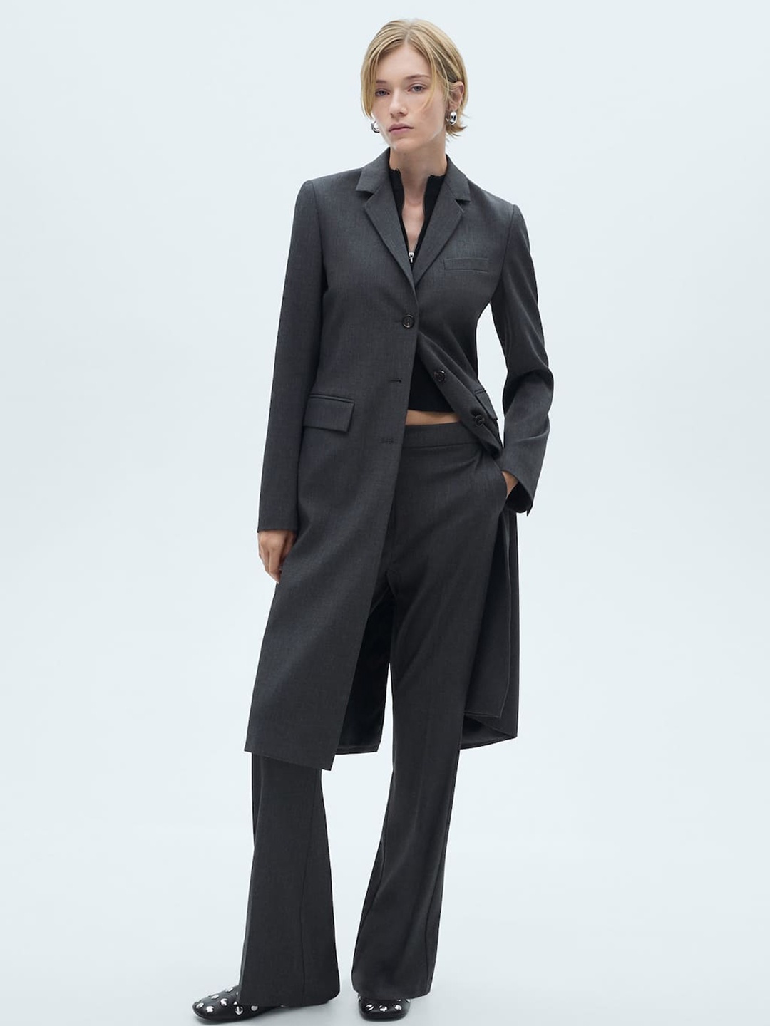 

MANGO Straight Fit Longline Coat, Grey