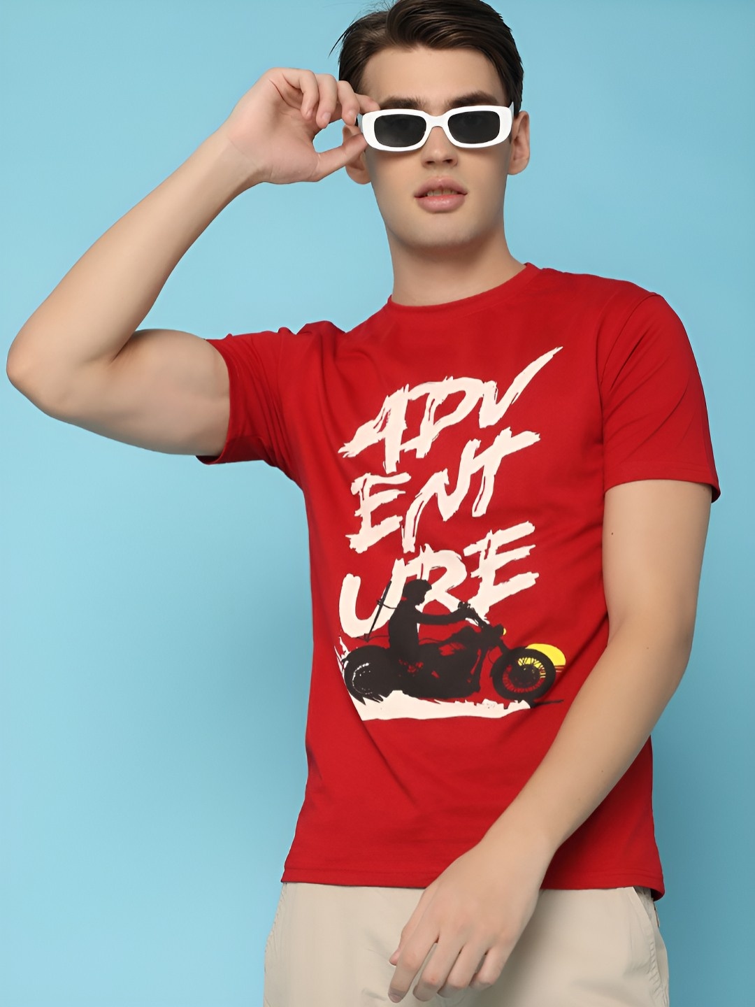 

V-Mart Men Typography Printed Round Neck Cotton T-shirt, Red