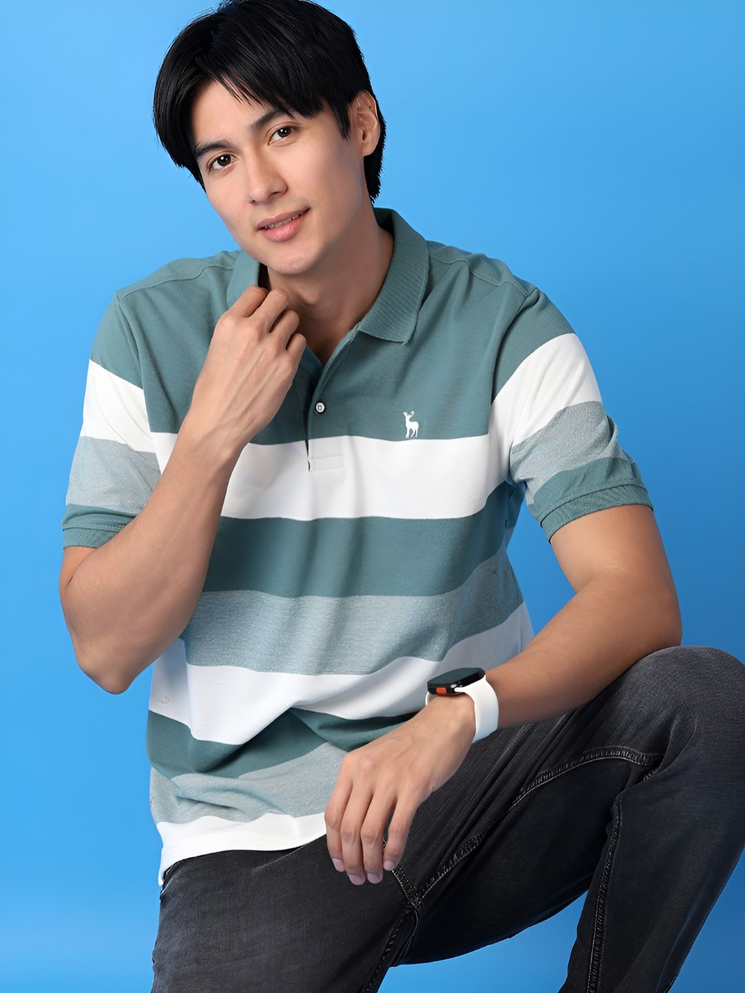 

V-Mart Men Striped Polo Collar T-shirt, Off white