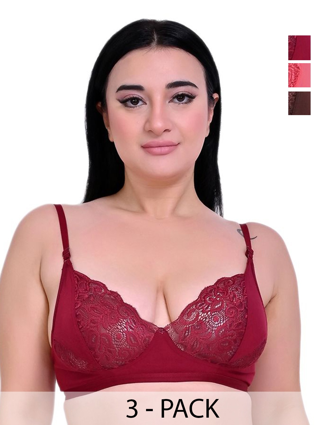 

Piylu Women Pack of 3 Medium Coverage Lightly Padded And Non-Wired Bra, Maroon