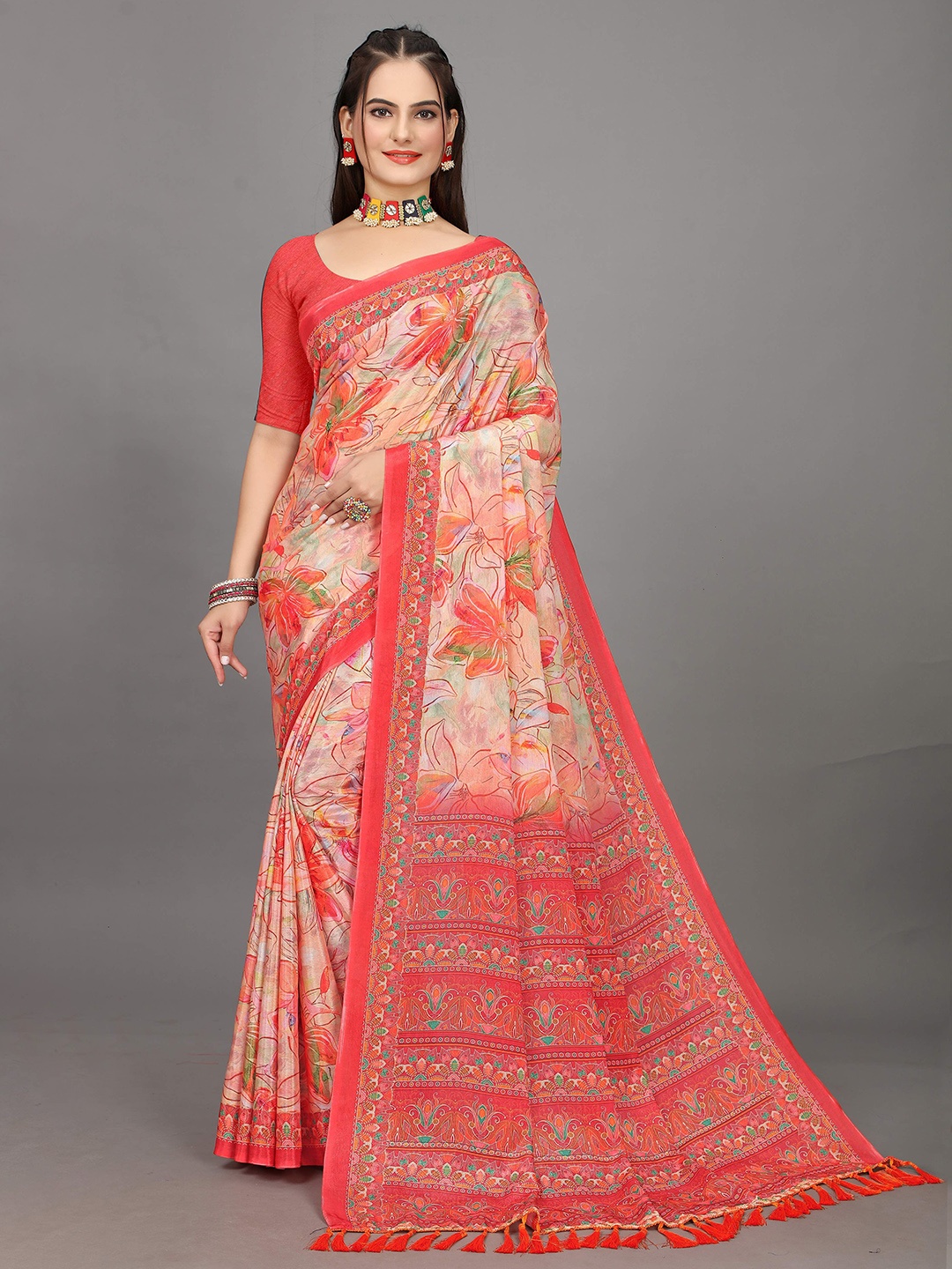 

Zeekha womens chiffon Kanjeevaram Saree, Orange