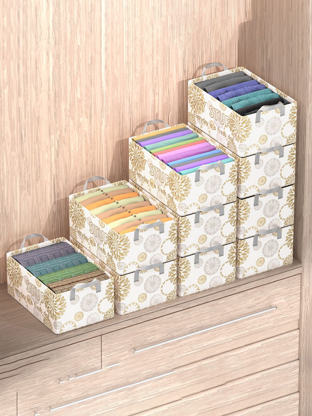 

Kuber Industries White 10 Pieces Printed Foldable Drawer Organisers