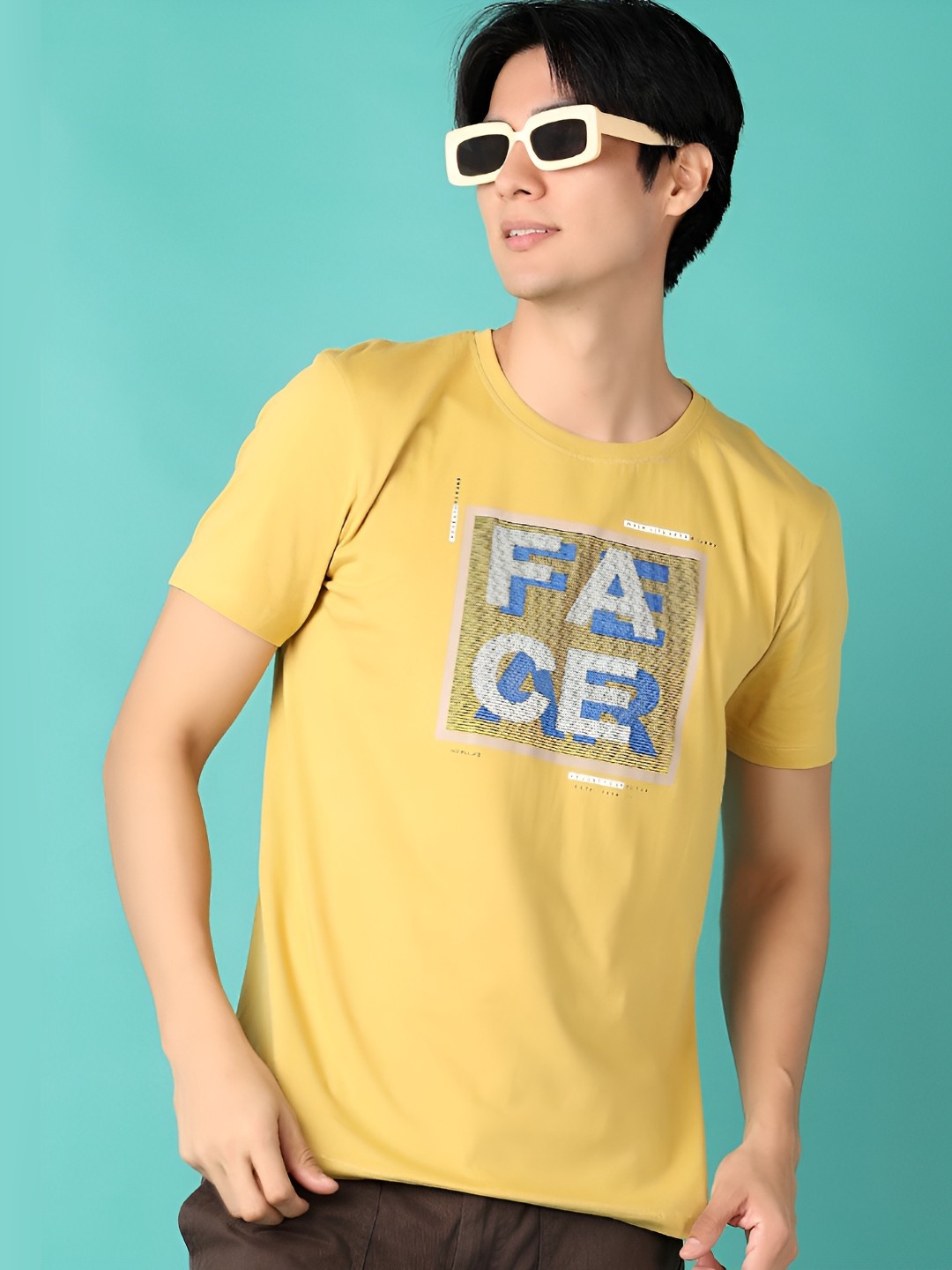 

V-Mart Men Typography Printed Round Neck Cotton T-shirt, Yellow