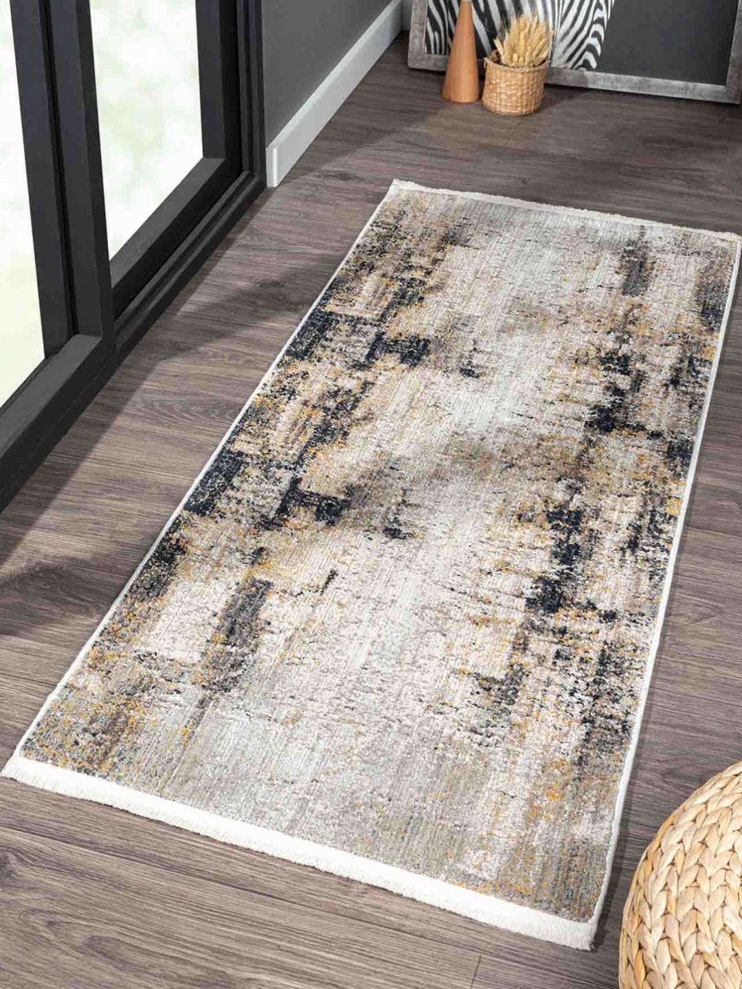 

OBSESSIONS Cream-Colored & Black Printed Bedside Runner