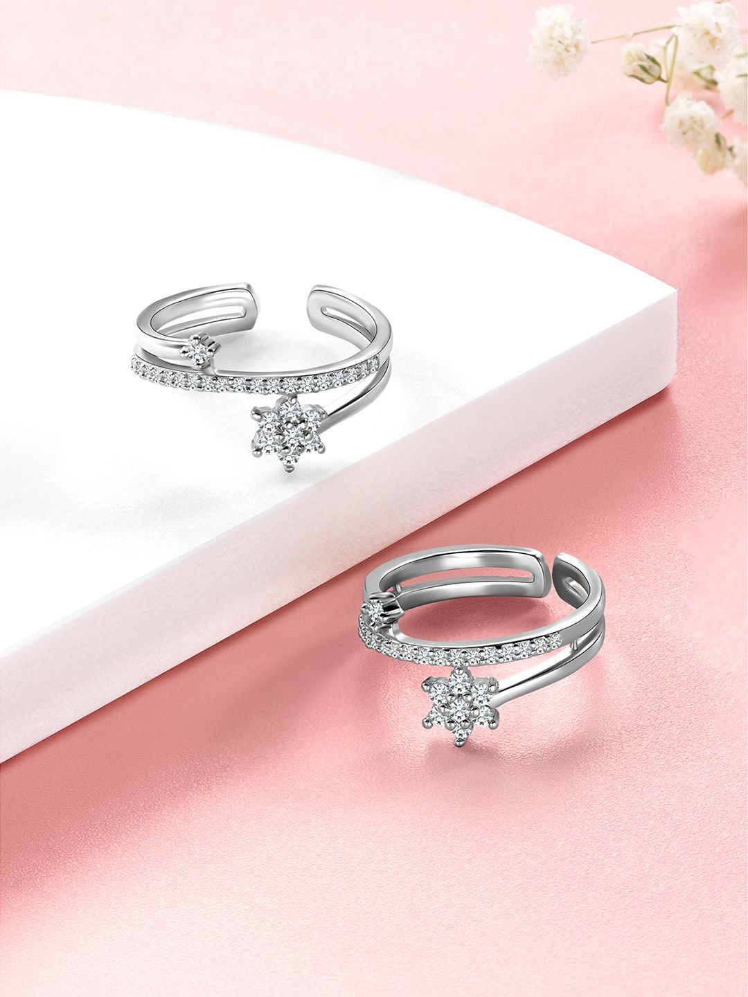 

Peora Silver-Plated Cubic Zirconia Studded Adjustable Toe Rings