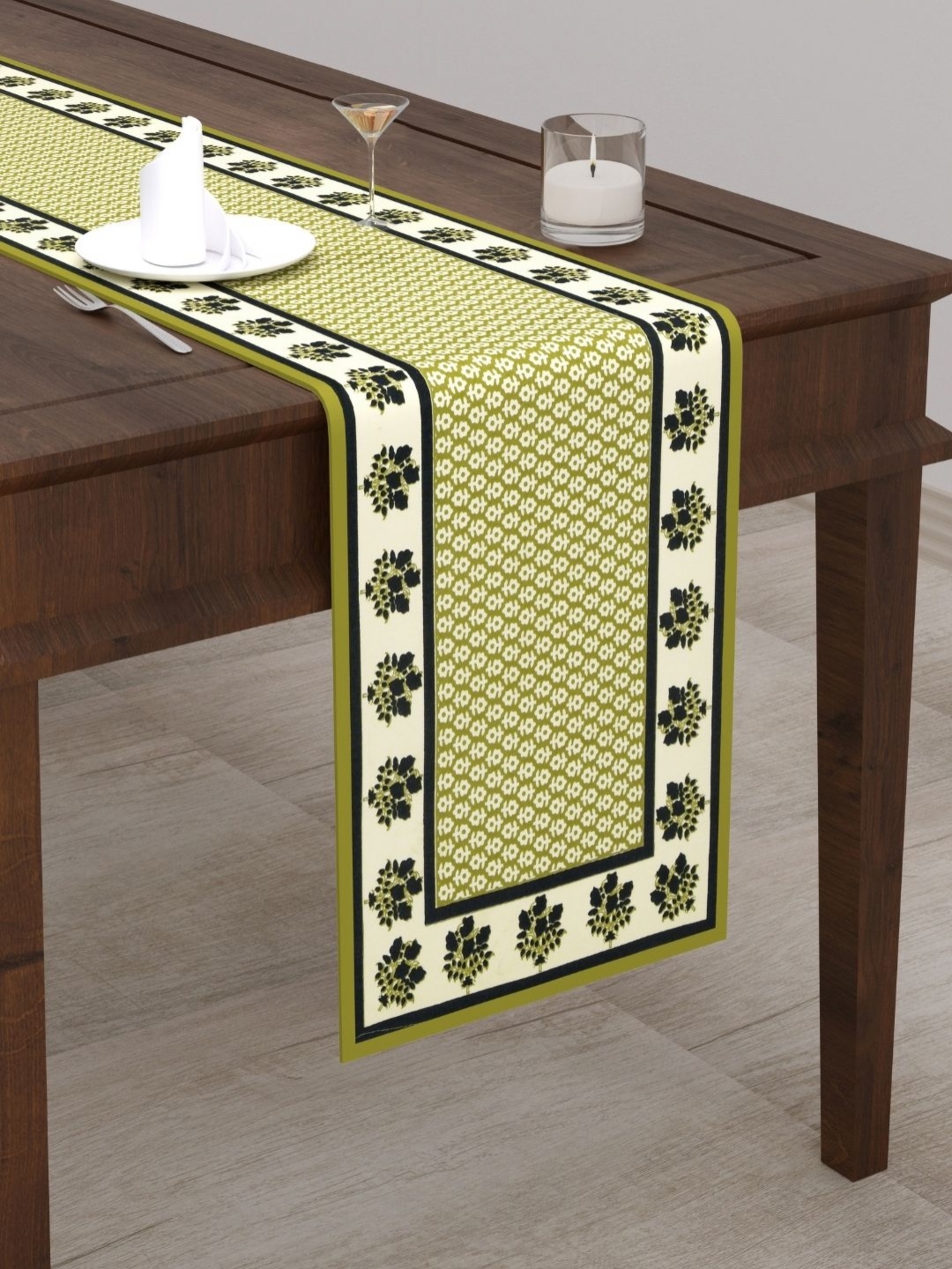 

The Craft Monk Green Floral Printed Pure Cotton Table Runners