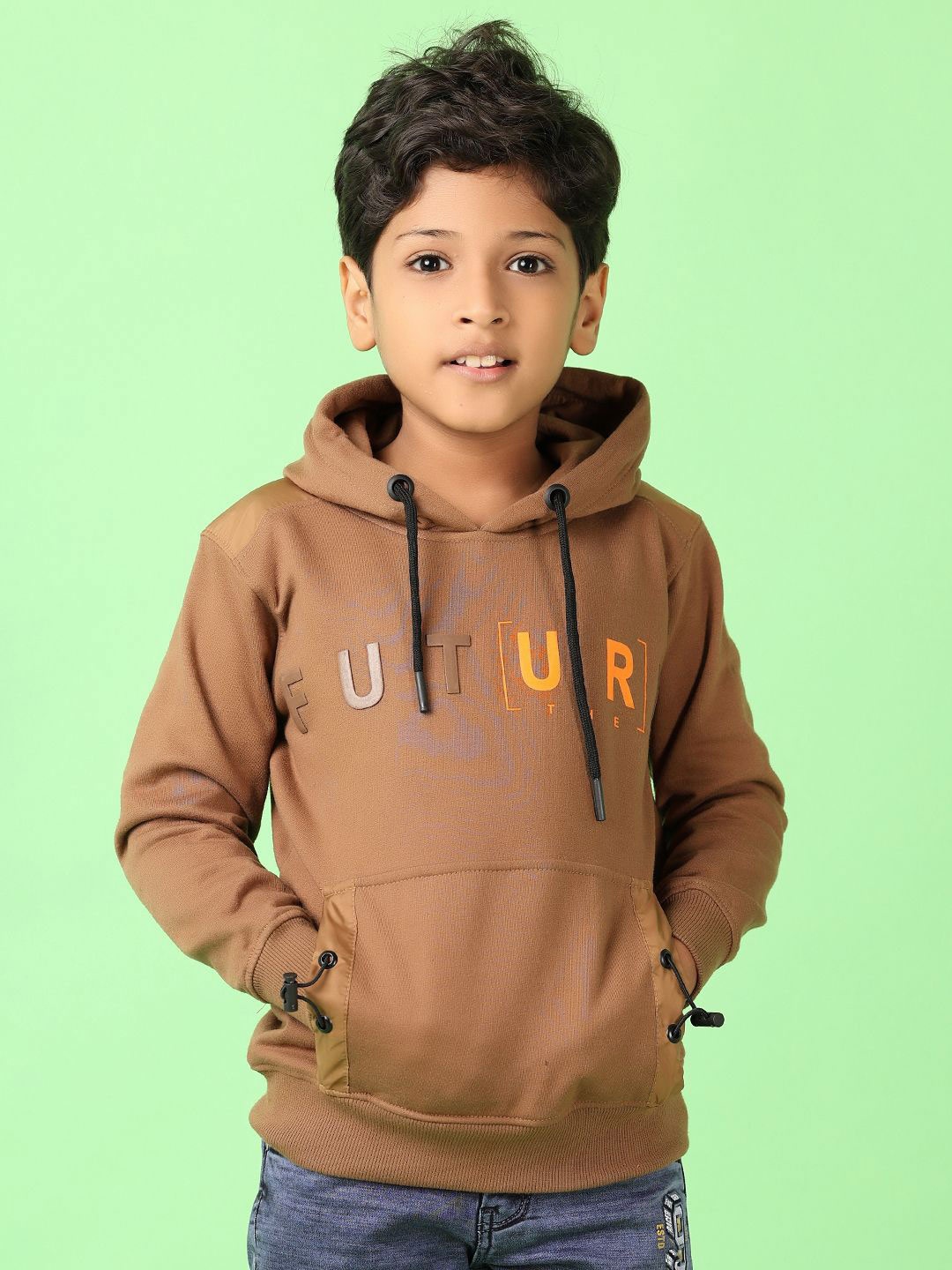 

V-Mart Boys Typography Printed Hooded Sweatshirt, Brown