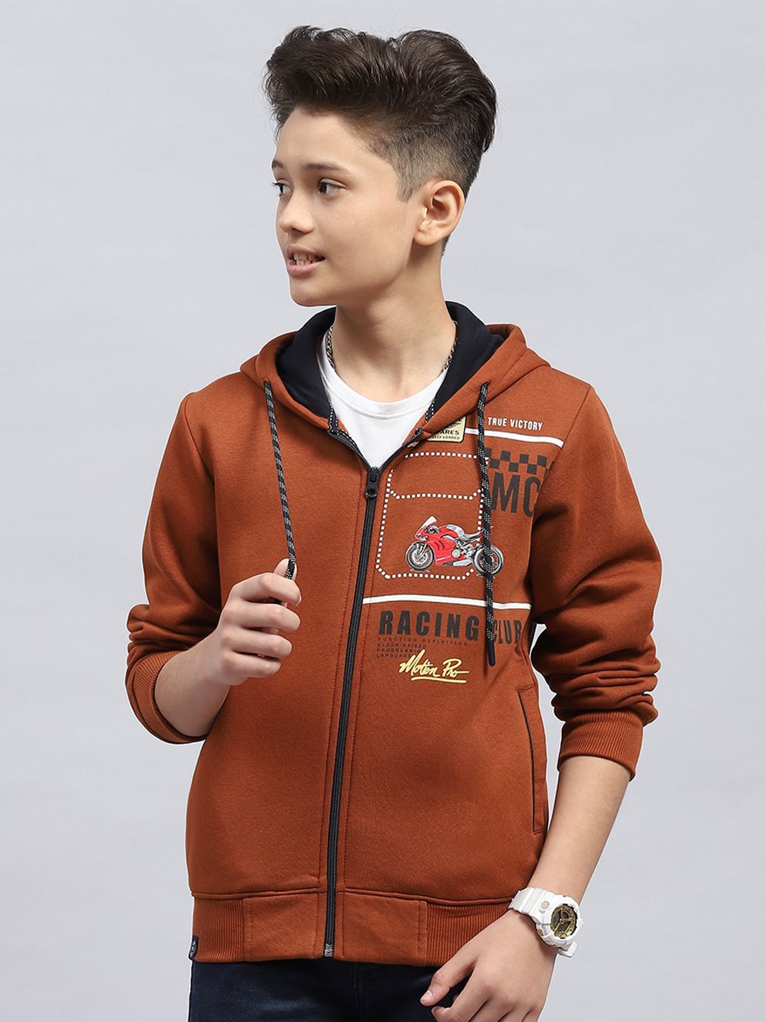 

Monte Carlo Boys Front-Open Hooded Cotton Sweatshirt, Rust