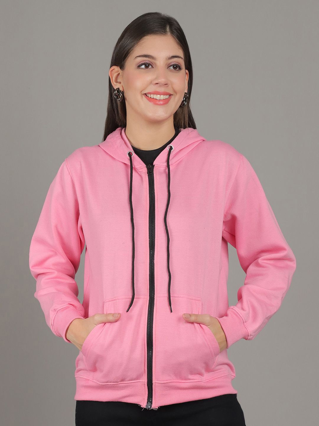 

GRACIT Women Hooded Front-Open Sweatshirt, Pink