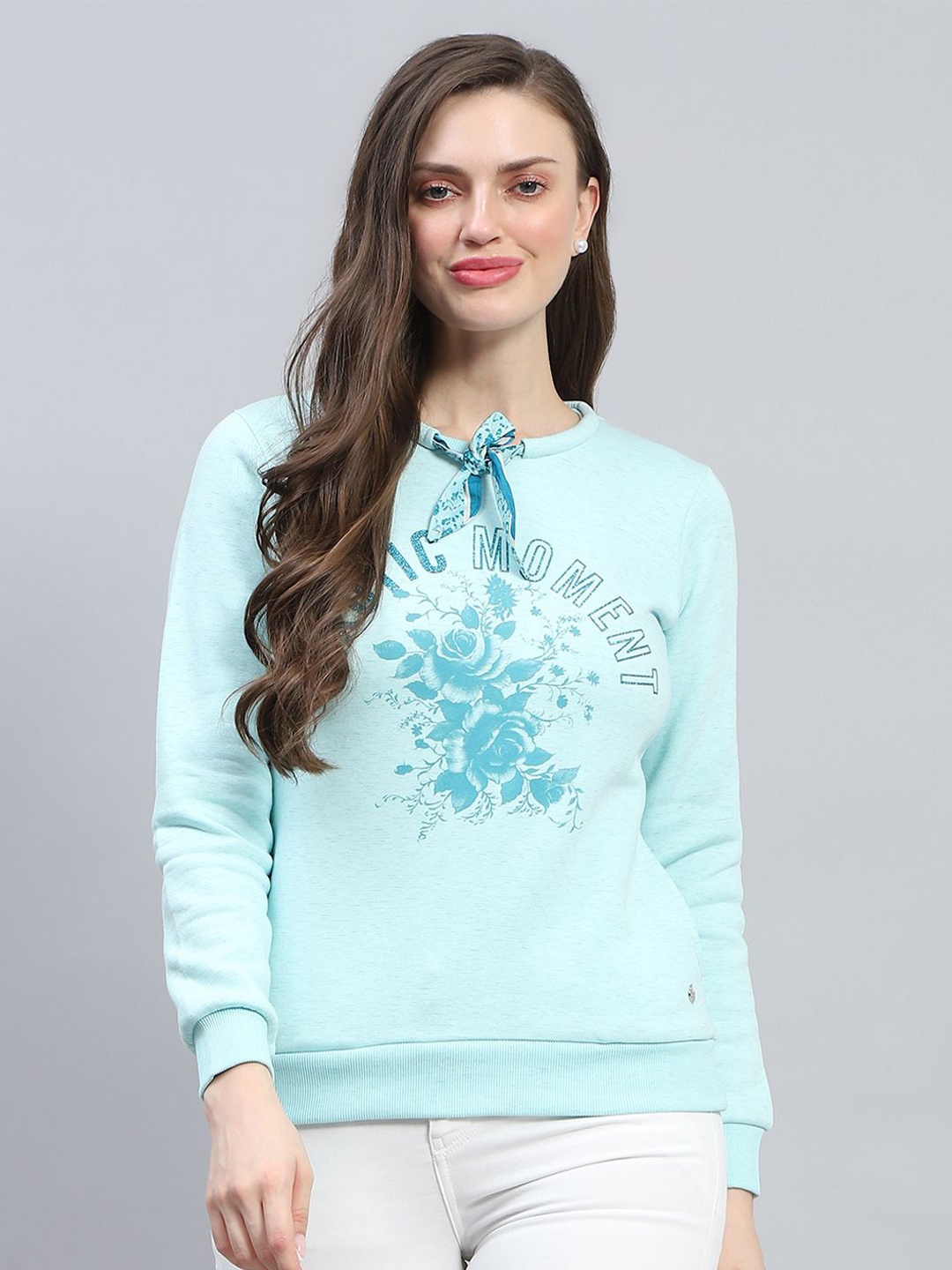 

Monte Carlo Women Floral Printed Cotton Sweatshirt, Blue