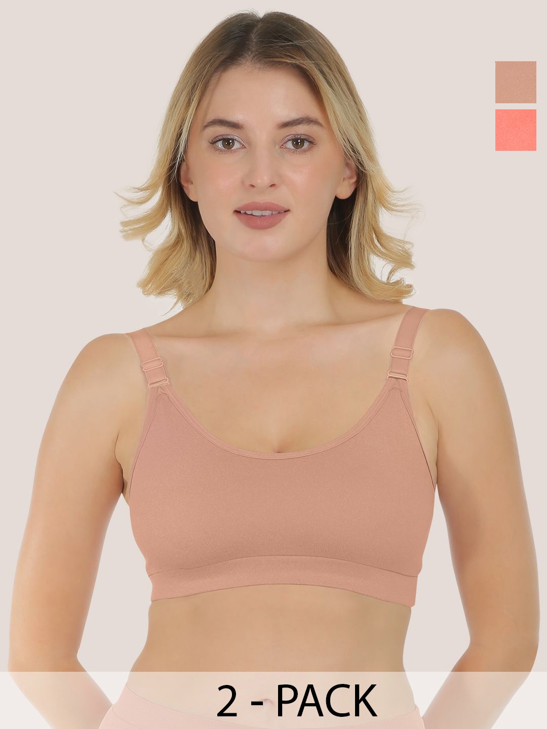 

POOJA RAGENEE Pack Of 2 Solid Full Coverage Non Padded Cotton T-shirt Bra, Coral