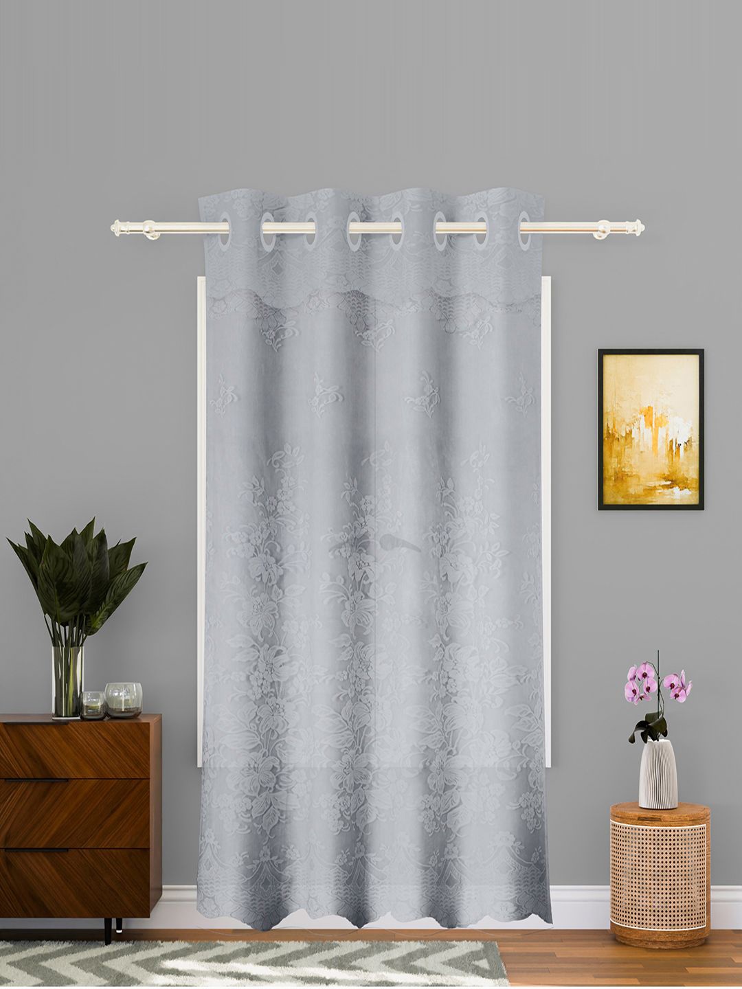 

Kuber Industries Grey Self Design Cotton Door Curtain