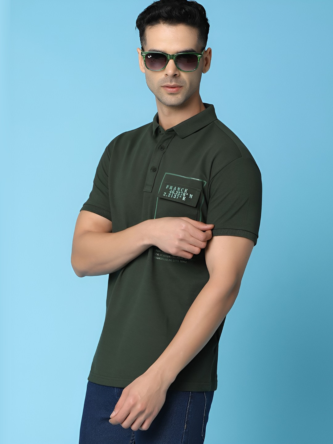 

V-Mart Men Typography Printed Polo Collar T-shirt, Green