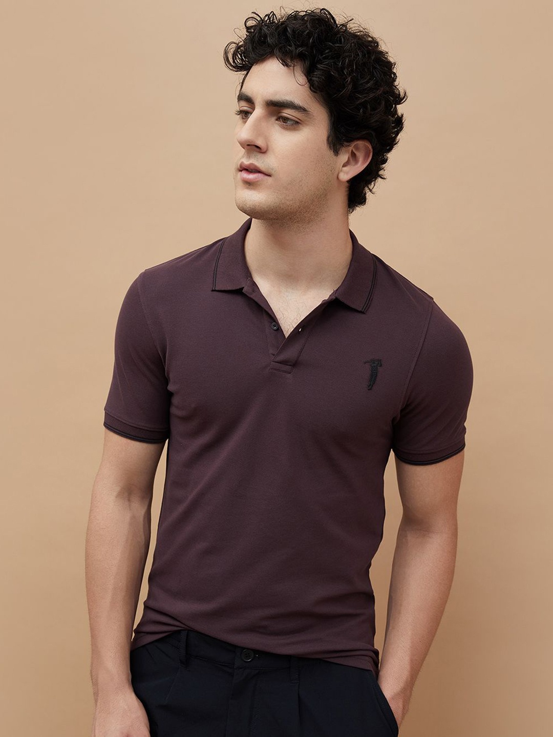 

Bossini Men Solid Polo Collar Cotton T-shirt, Purple