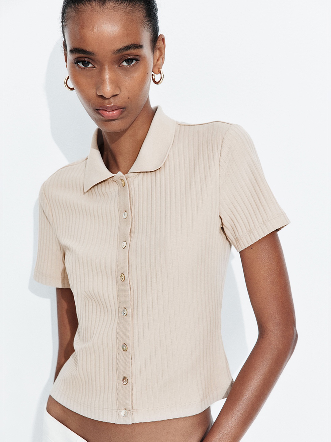 

H&M Tops Short Sleeve, Beige