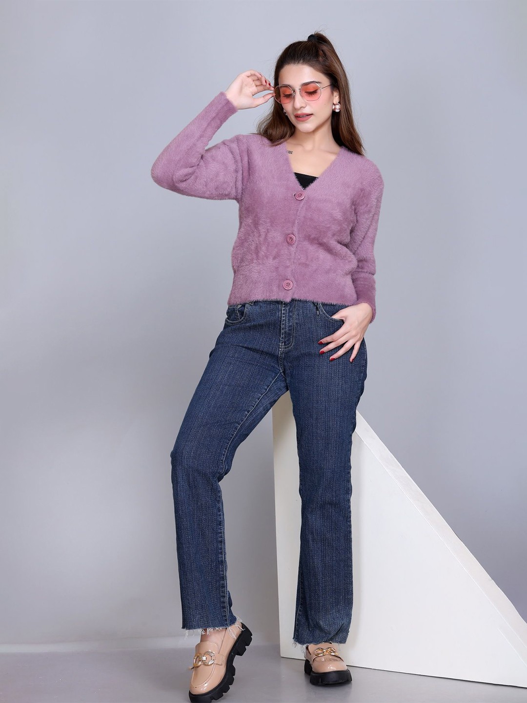 

Winter Wonders Women Woollen Crop Cardigan, Pink