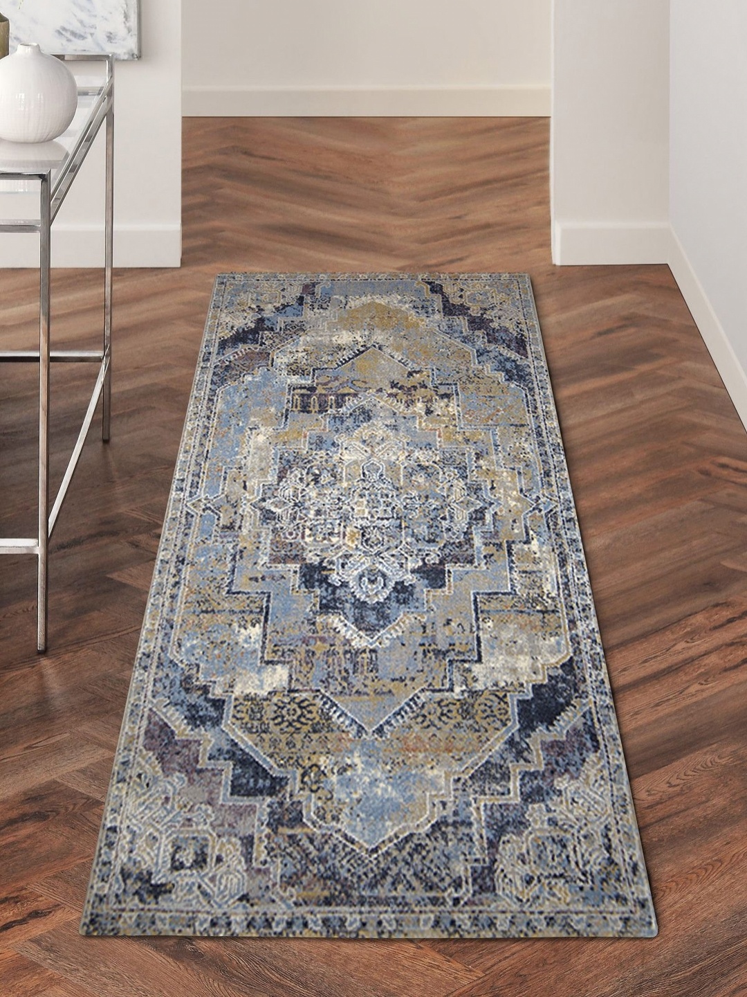 

OBSESSIONS Blue & Beige Printed Anti-Static Bedside Runner