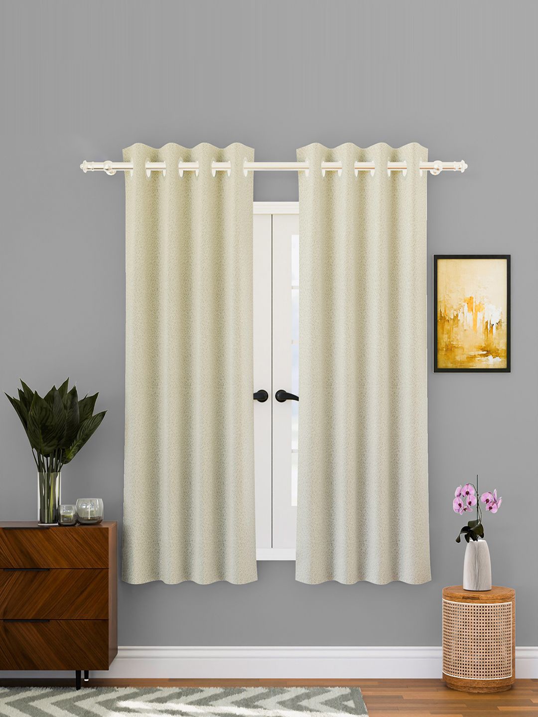

Kuber Industries Cream 2 Pieces Self Design Cotton Window Curtains
