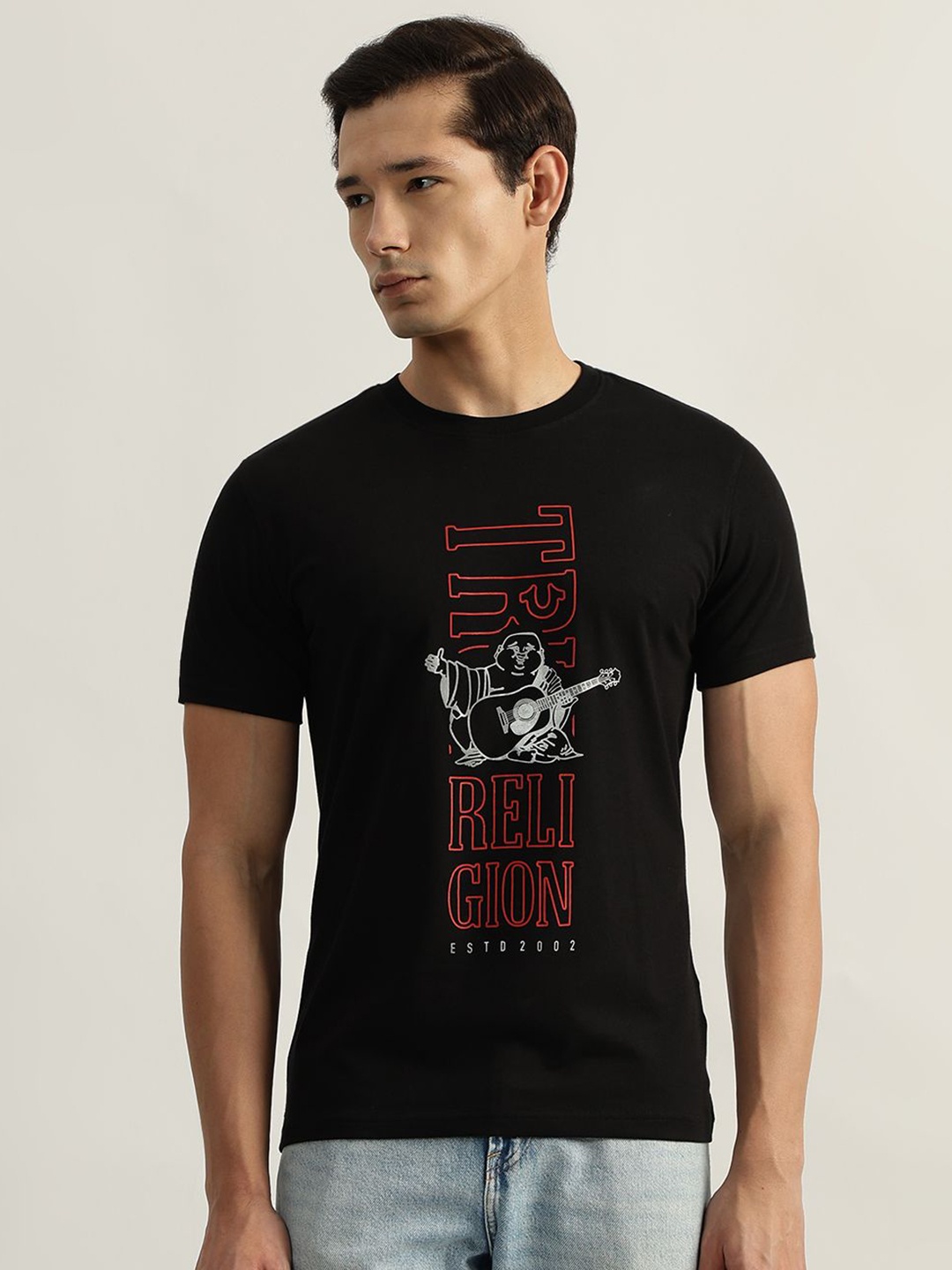

True Religion Men Typography Printed Round Neck Cotton T-shirt, Black