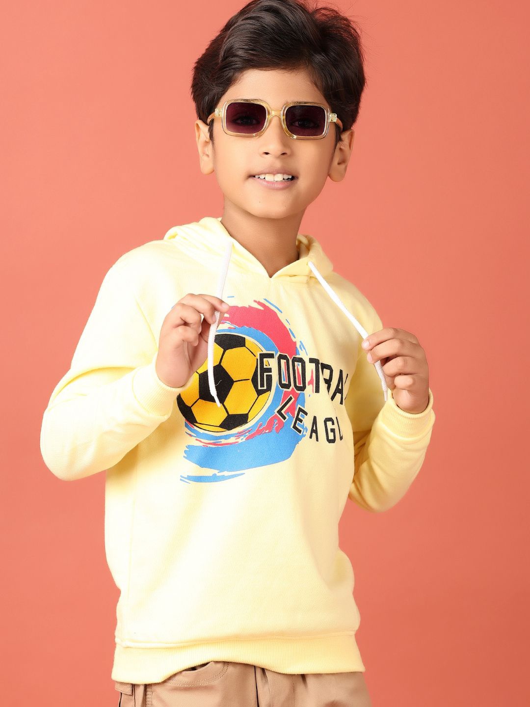 

V-Mart Boys Printed Hooded Pullover Sweatshirt, Yellow