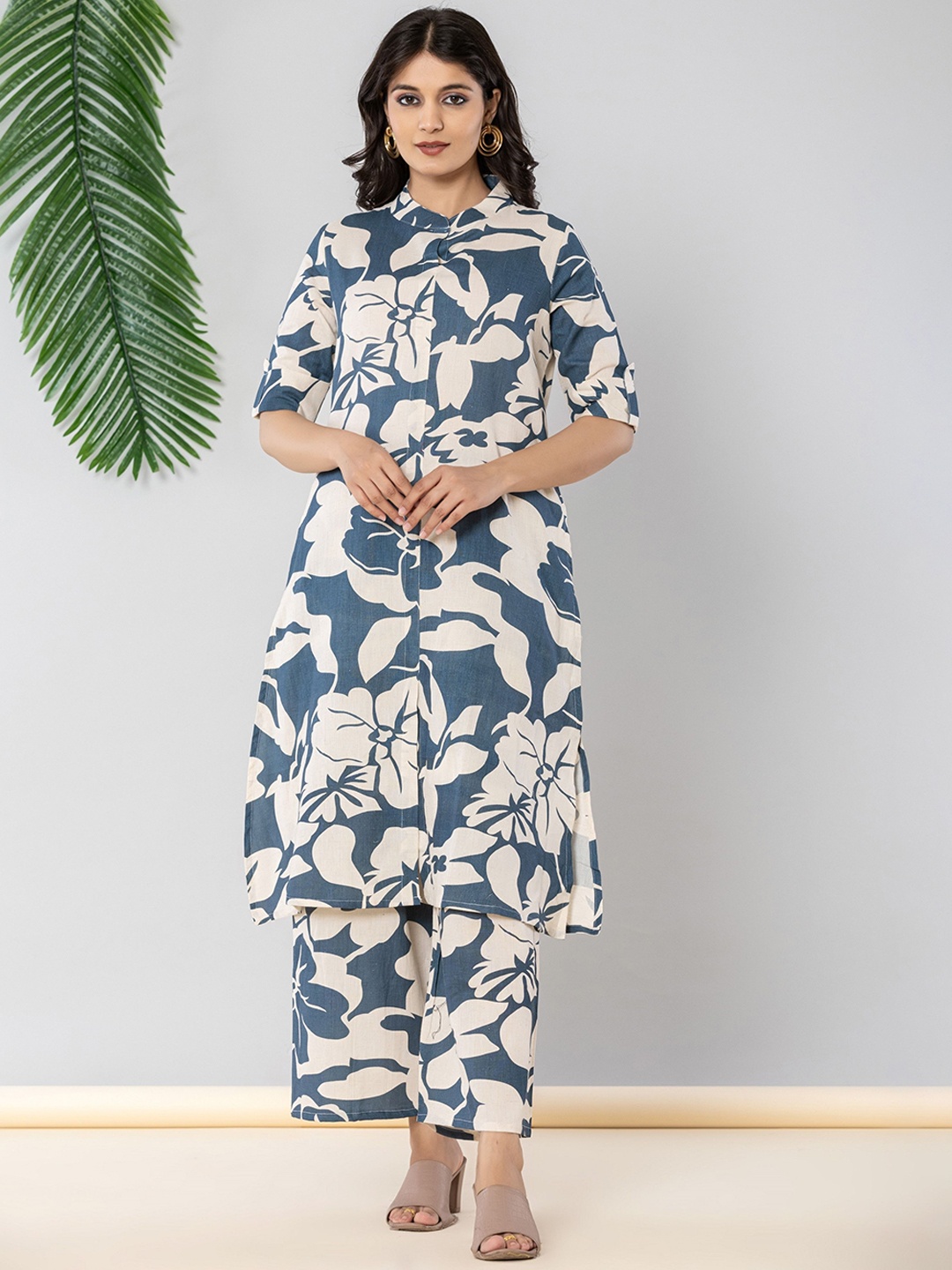 

JAIPURI BUNAAI Printed Tunic With Trousers Co-Ords, Blue