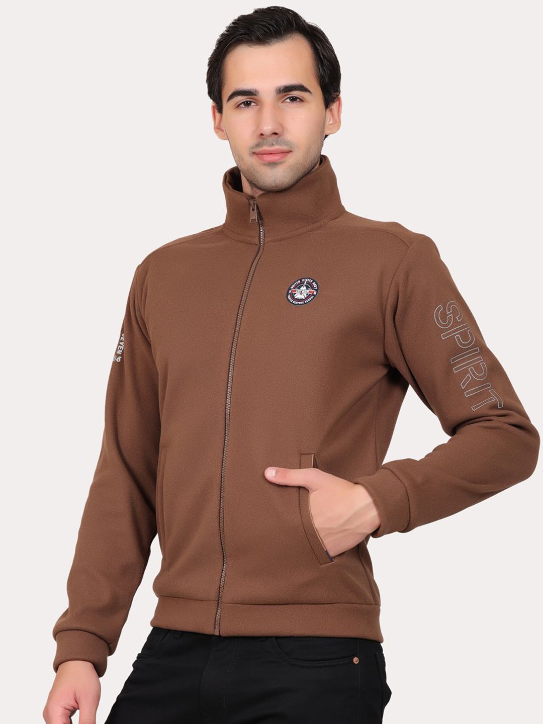 

Spirit Men Polyester Lightweight Tailored Jacket with Patchwork, Brown
