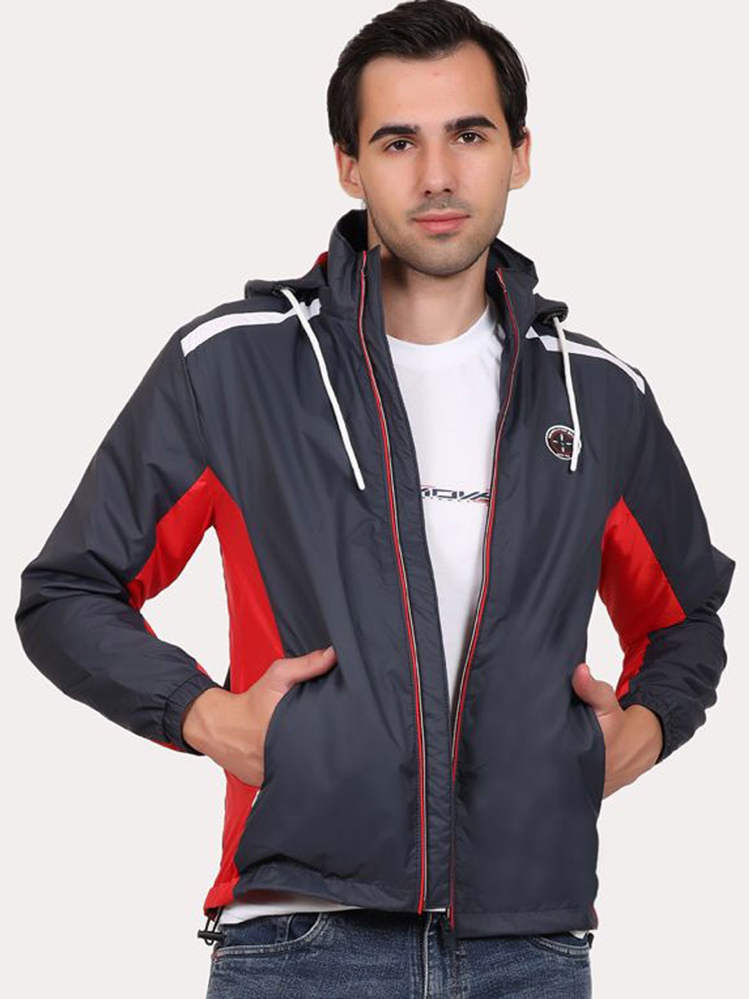

Spirit Men Hooded Colourblocked Casual Tailored Jacket, Navy blue