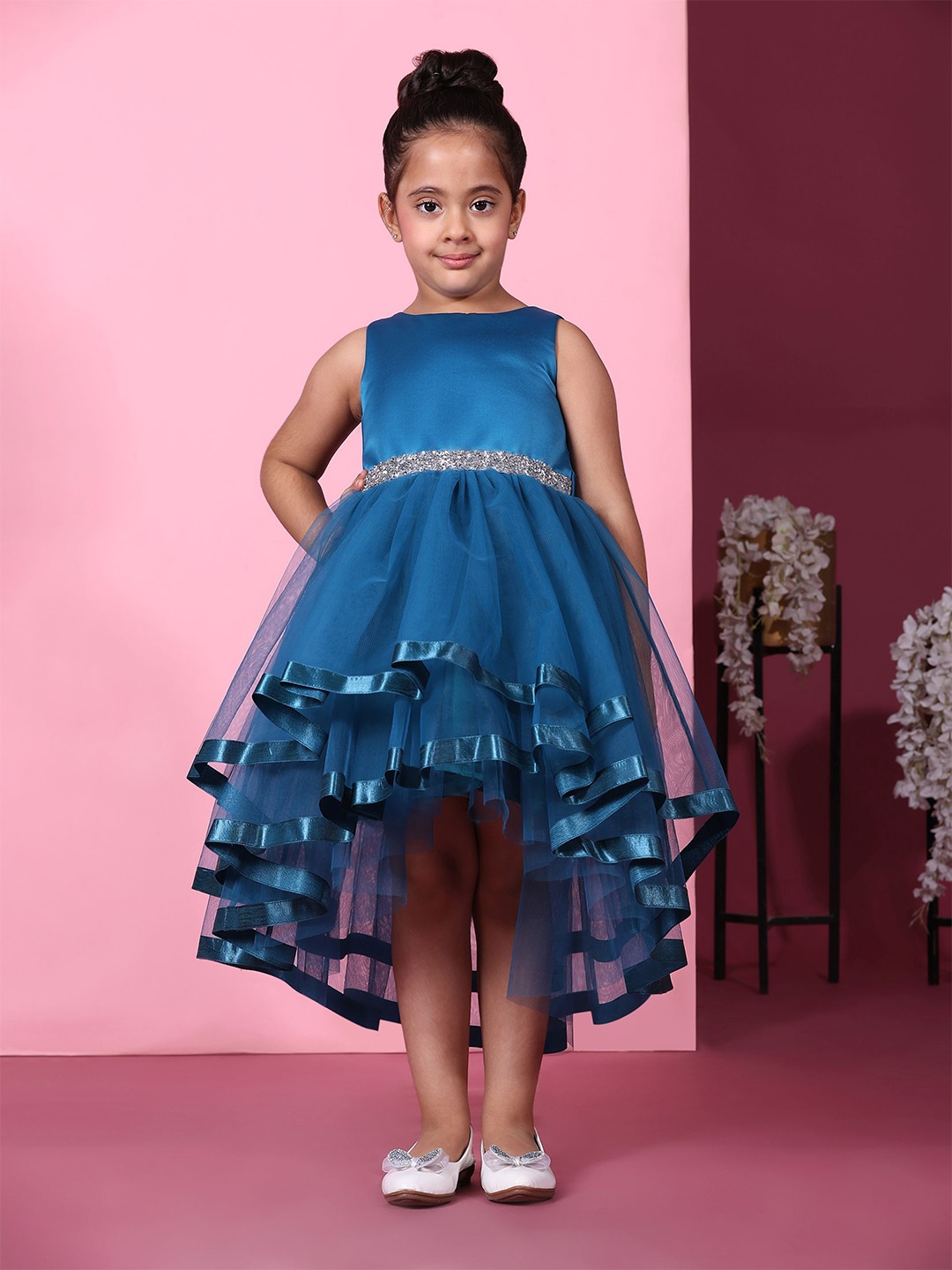 

Toy Balloon kids Girls Applique Net Fit & Flare Dress, Teal