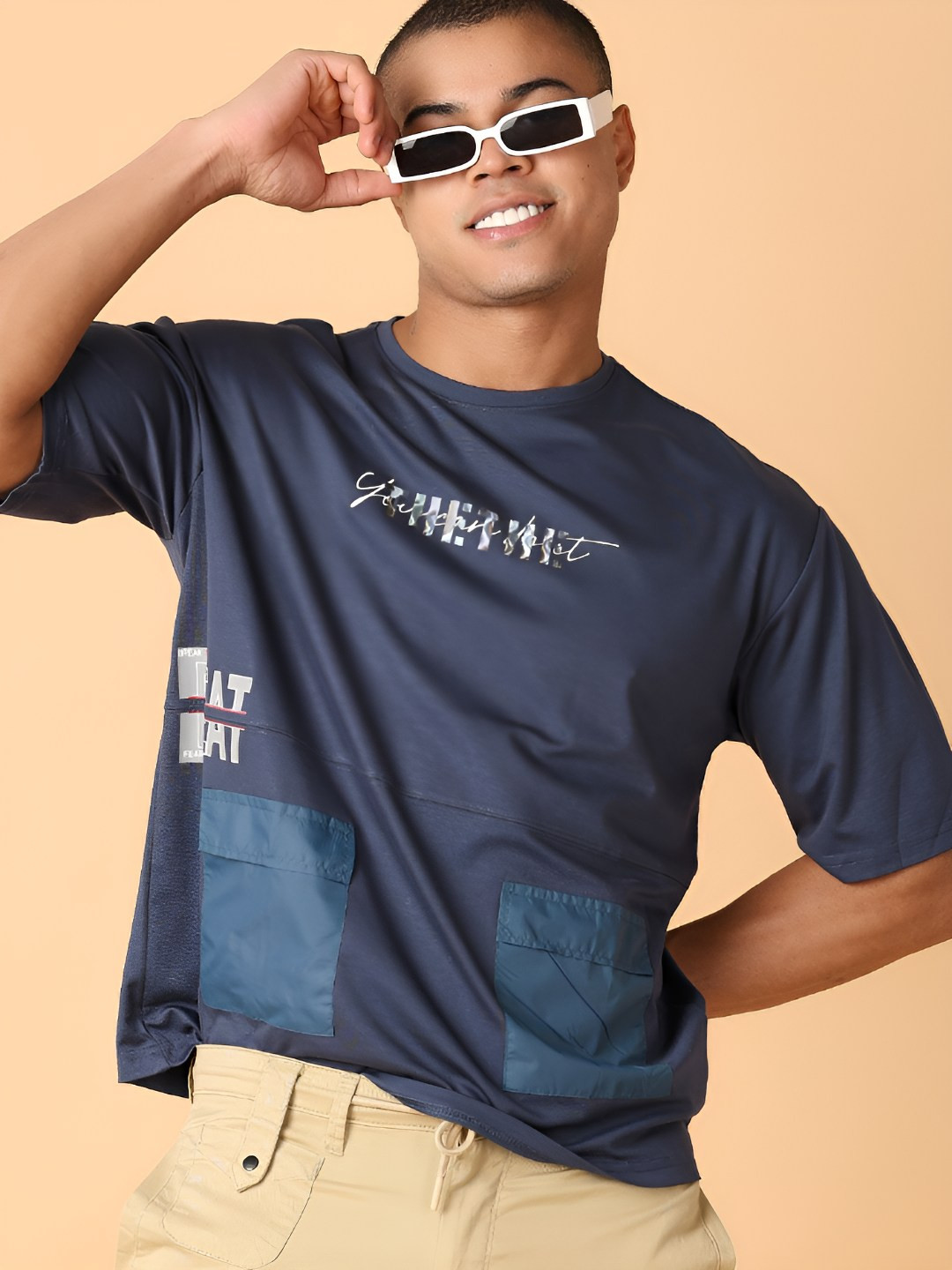 

V-Mart Men Typography Printed Round Neck Cotton T-shirt, Blue