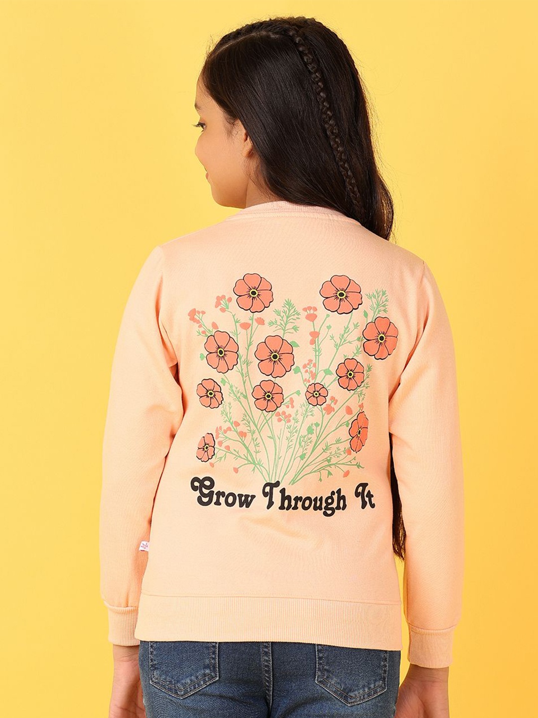 

V-Mart Girls Floral Printed Sweatshirt, Peach