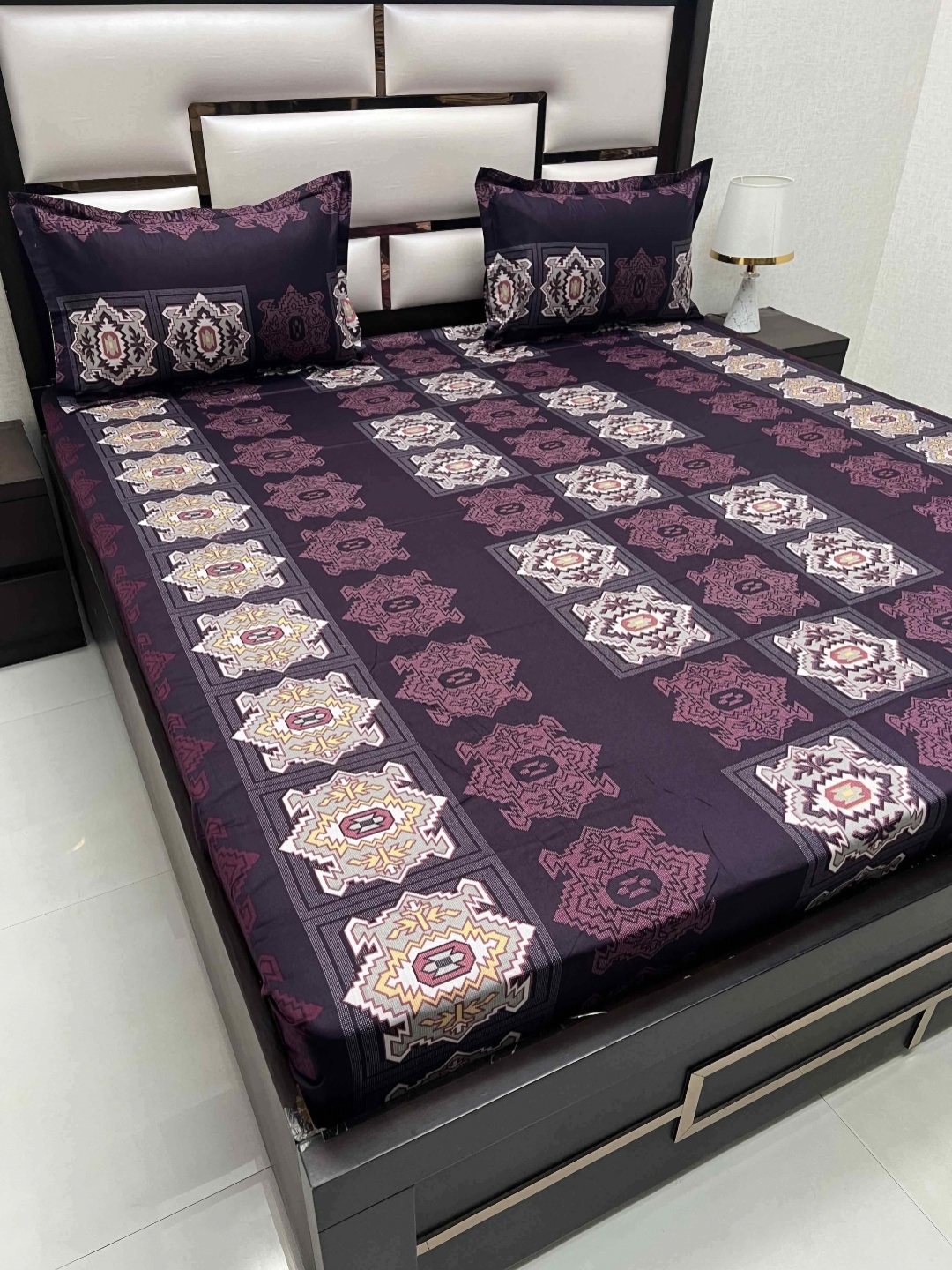 

Pure Decor Passion Fur Ethnic Motifs 240 TC Pure Cotton Queen Bedsheet-2.28 m x 2.55 m, Purple
