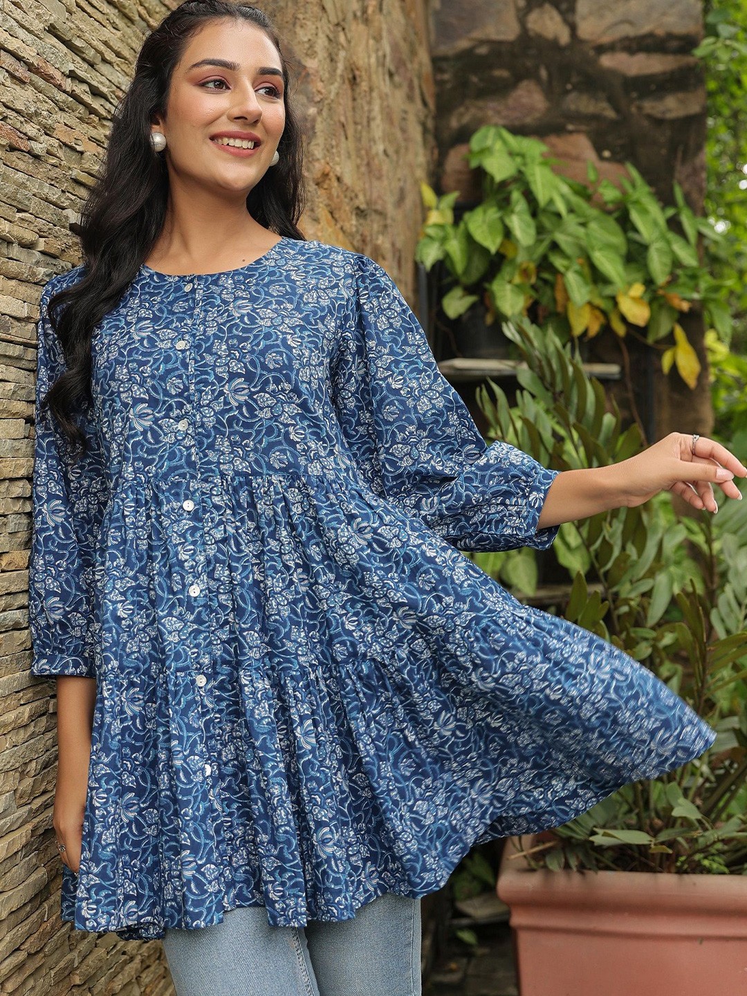 

Jaipur Morni Women Floral Print Cotton Top, Blue