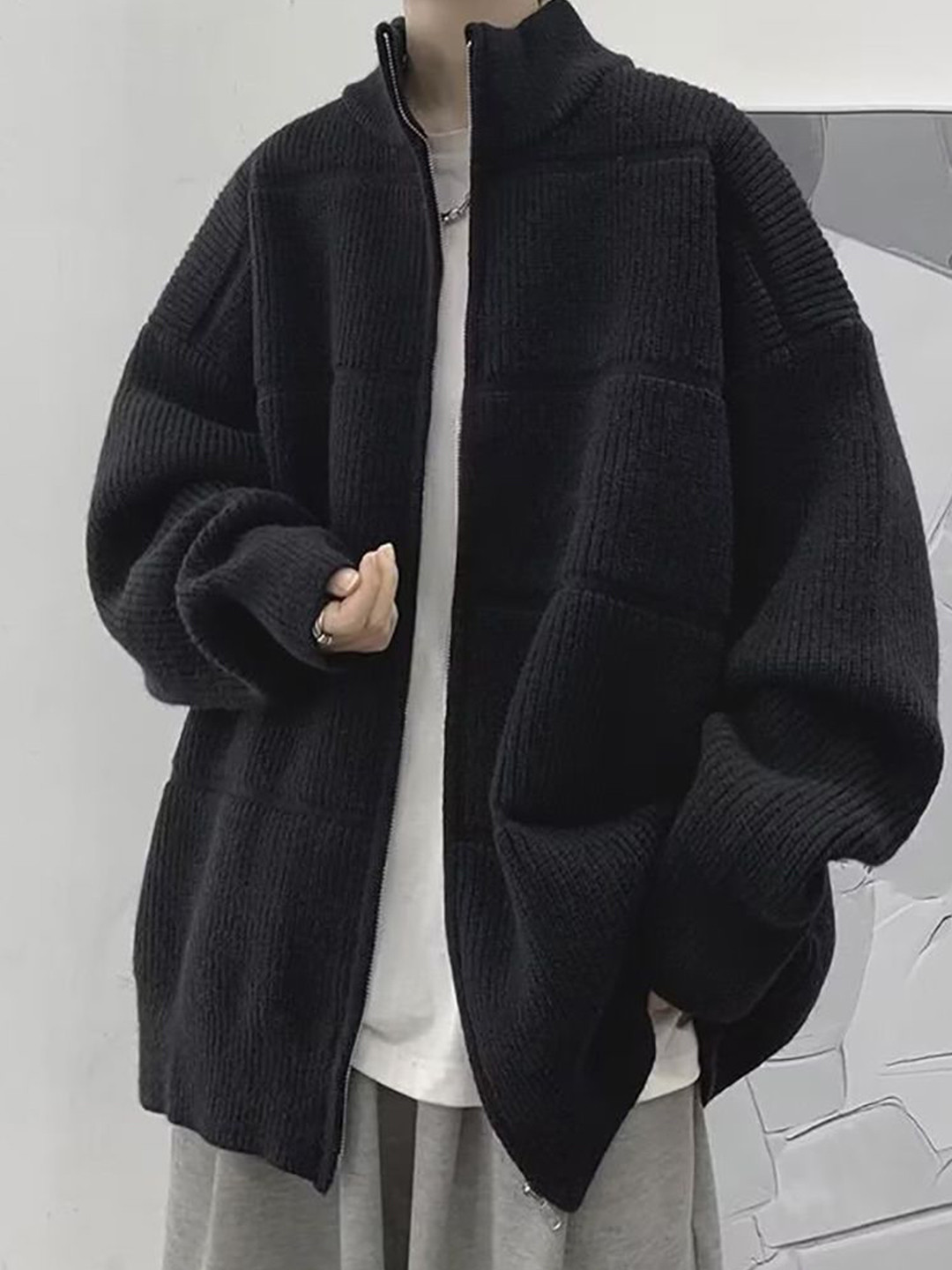 

StyleCast x Revolte Men Front-Open Sweater, Black