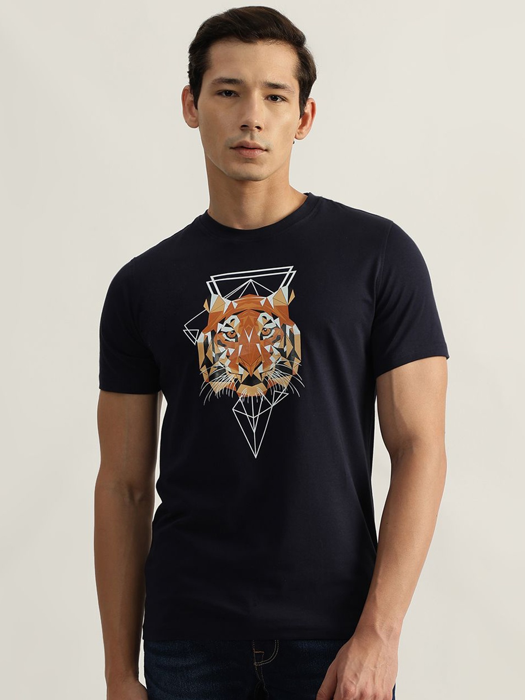 

Iconic Men Graphic Printed Round Neck Cotton T-shirt, Navy blue