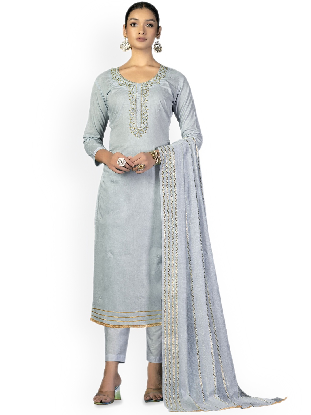 

Maroosh Ethnic Motifs Embellished Unstitched Dress Material, Grey