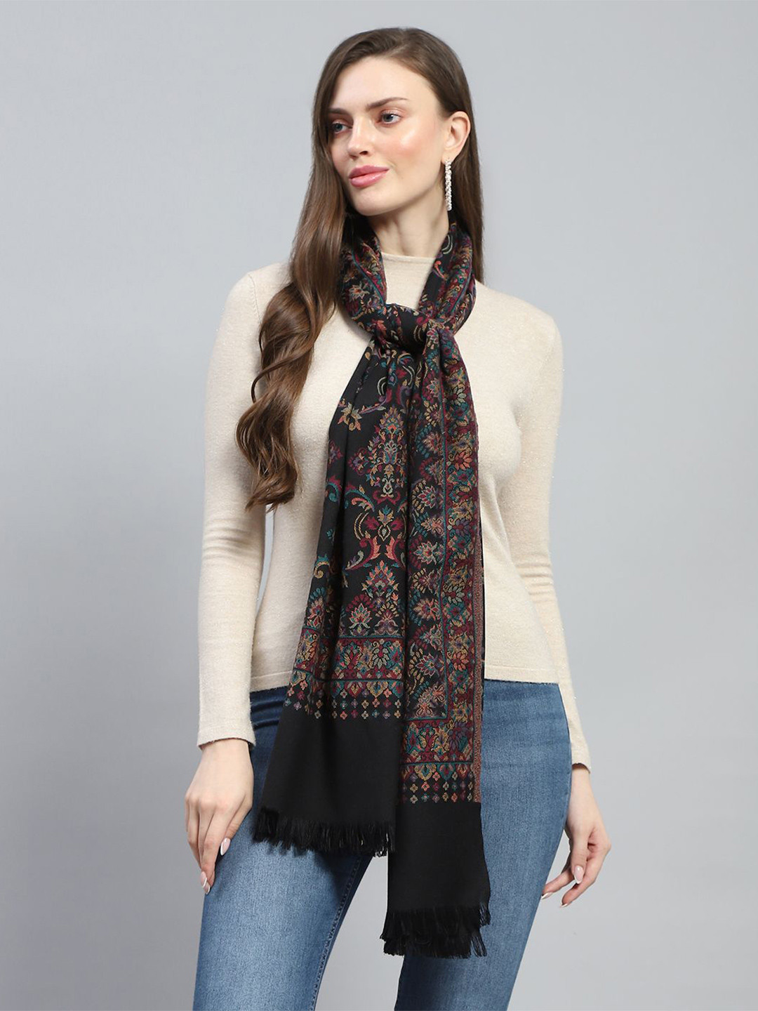 

Monte Carlo Women Woven Design Casual Printed Stole, Black