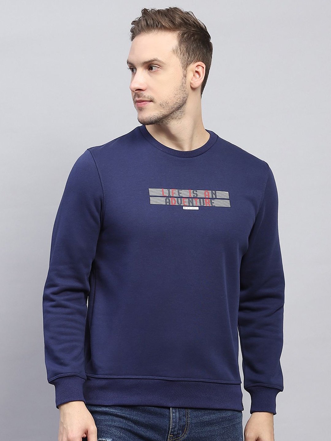 

Monte Carlo Men Printed Round Neck Cotton Sweatshirt, Blue